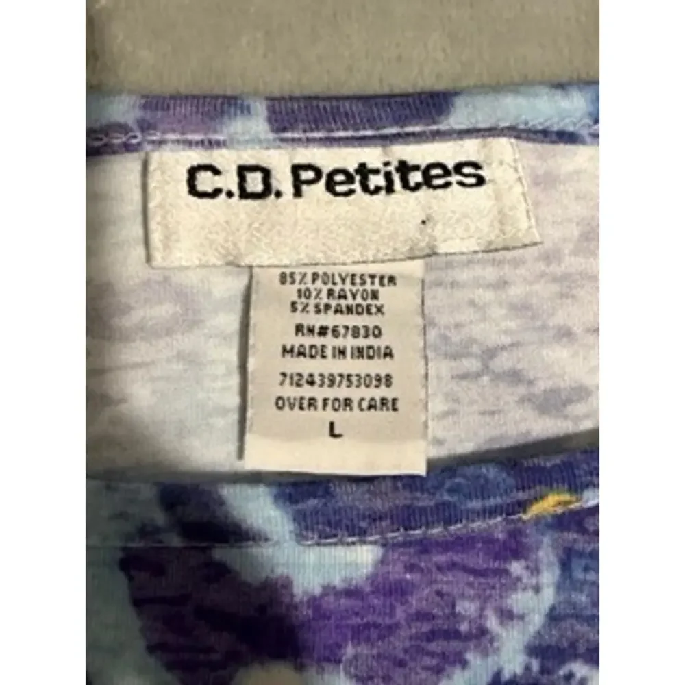 C.D. Petites Purple Blue Floral Embellished Top Large